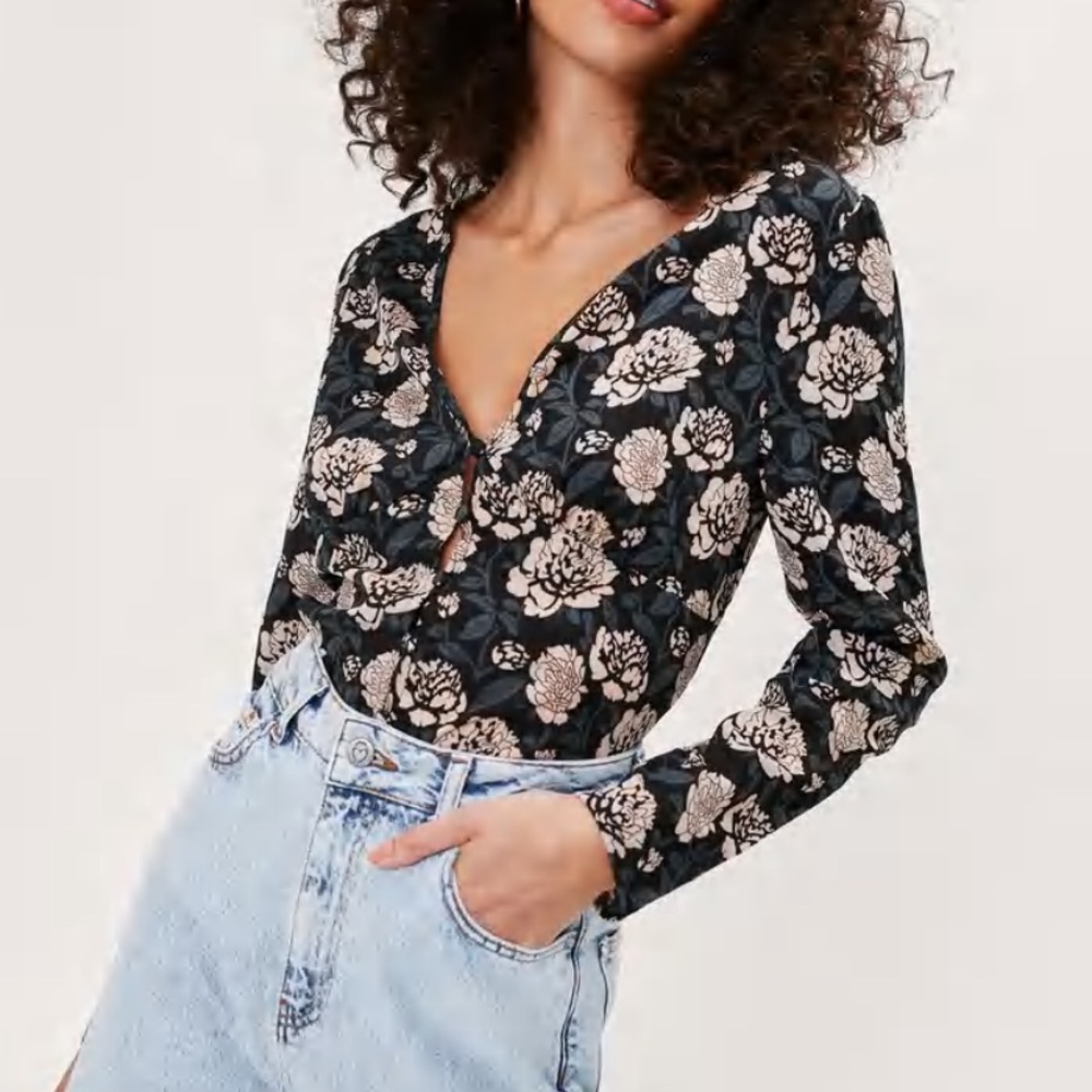 Nasty Gal floral V-neck blouse